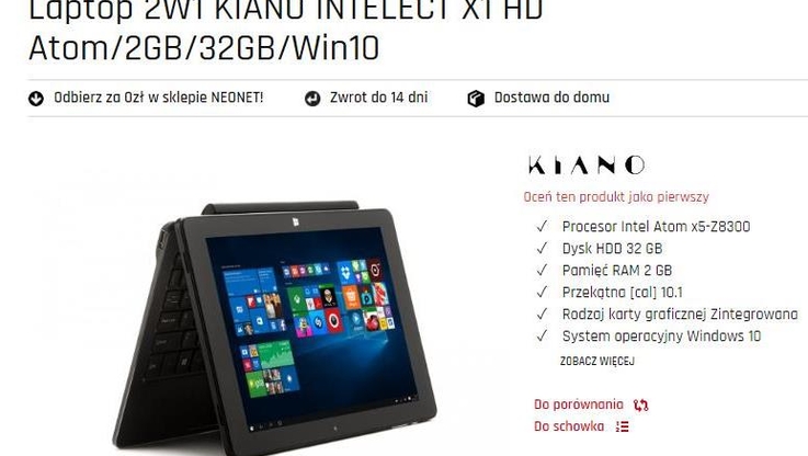 Fot. 1 - KIANO INTELECT X1 HD –  laptop 2w1