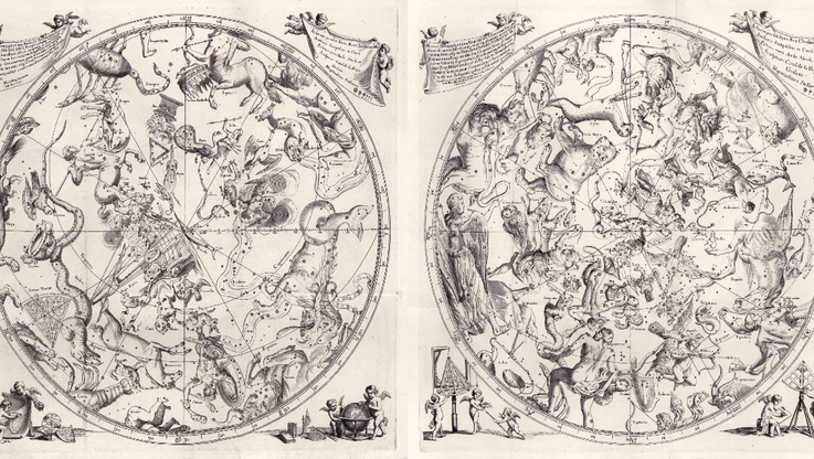 Jan Heweliusz, Prodromus astronomiae; Firmamentum Sobiescianum, mapa nieba, Gdańsk 1690, fot. Digital Center PAN Biblioteka Gdańska