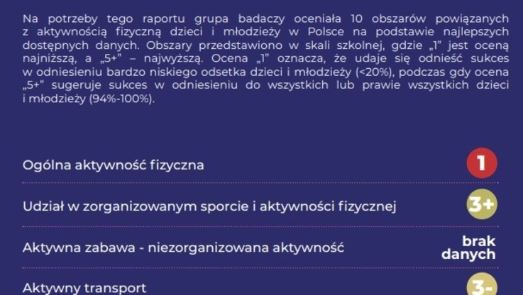 Raport – raport o stanie aktywności fizycznej dzieci i młodzieży w Polsce w ramach projektu Global Matrix 4.0