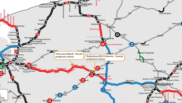 GDDKiA - Mapa S10 Łowicz Wałecki - Piecnik i DK22 Ostrowiec - Szwecja