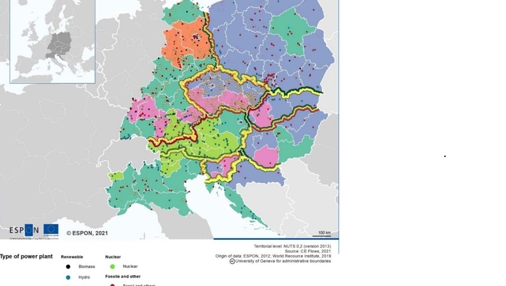 ESPON - Istniejące elektrownie w Europie Środkowej i ich typy