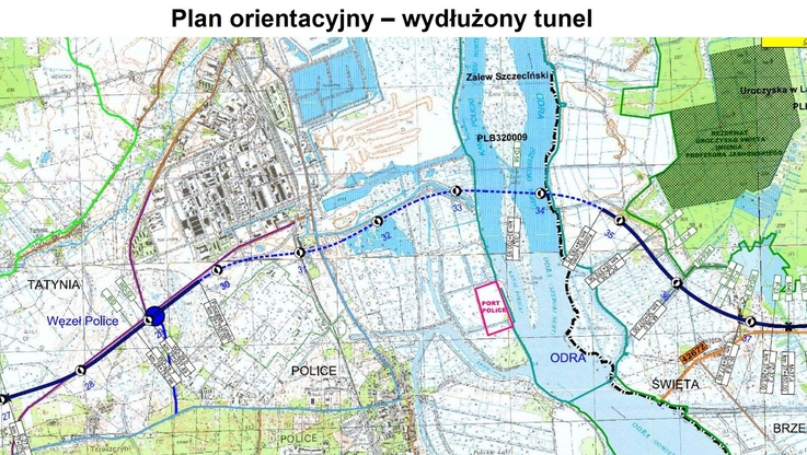 GDDKiA - Plan orientacyjny - przebieg inwestycji w rejonie tunelu pod Odrą