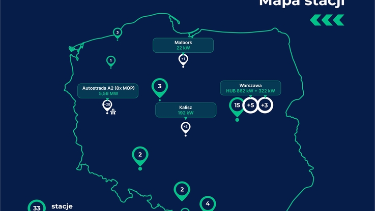 Polenergia - Mapa stacji ładowania Polenergii eMobility