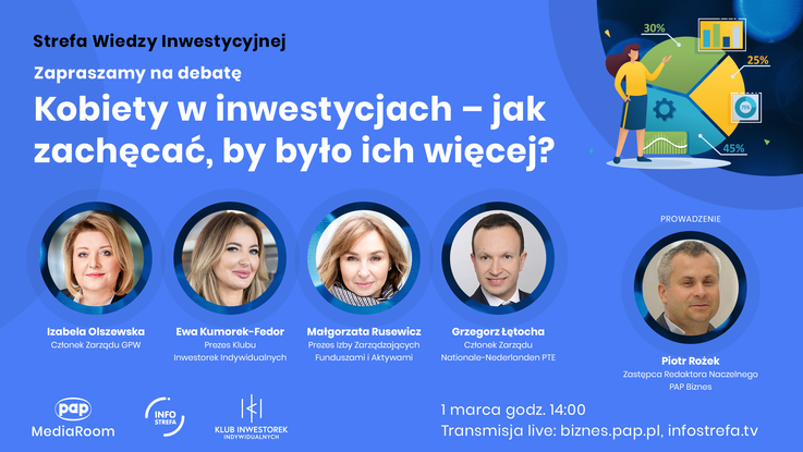 Debata PAP pt. „Kobiety w inwestycjach – jak zachęcać, by było ich więcej?”- grafika