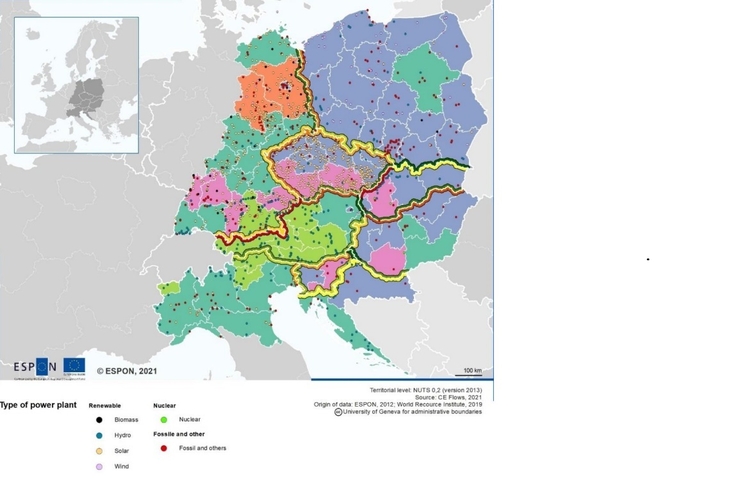 ESPON - Istniejące elektrownie w Europie Środkowej i ich typy