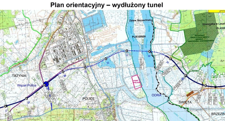 GDDKiA - Plan orientacyjny - przebieg inwestycji w rejonie tunelu pod Odrą