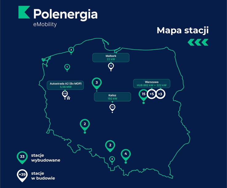 Polenergia - Mapa stacji ładowania Polenergii eMobility